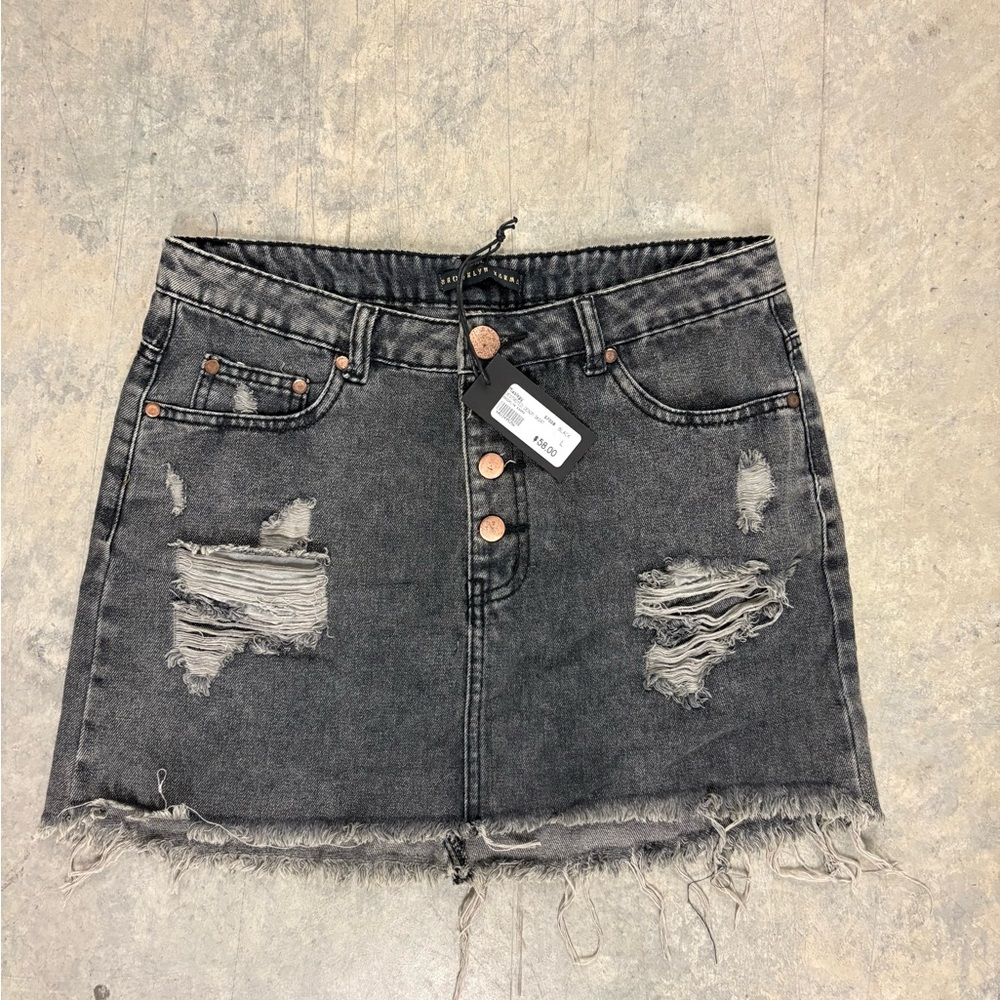 Distressed Black Denim‎ Skirt